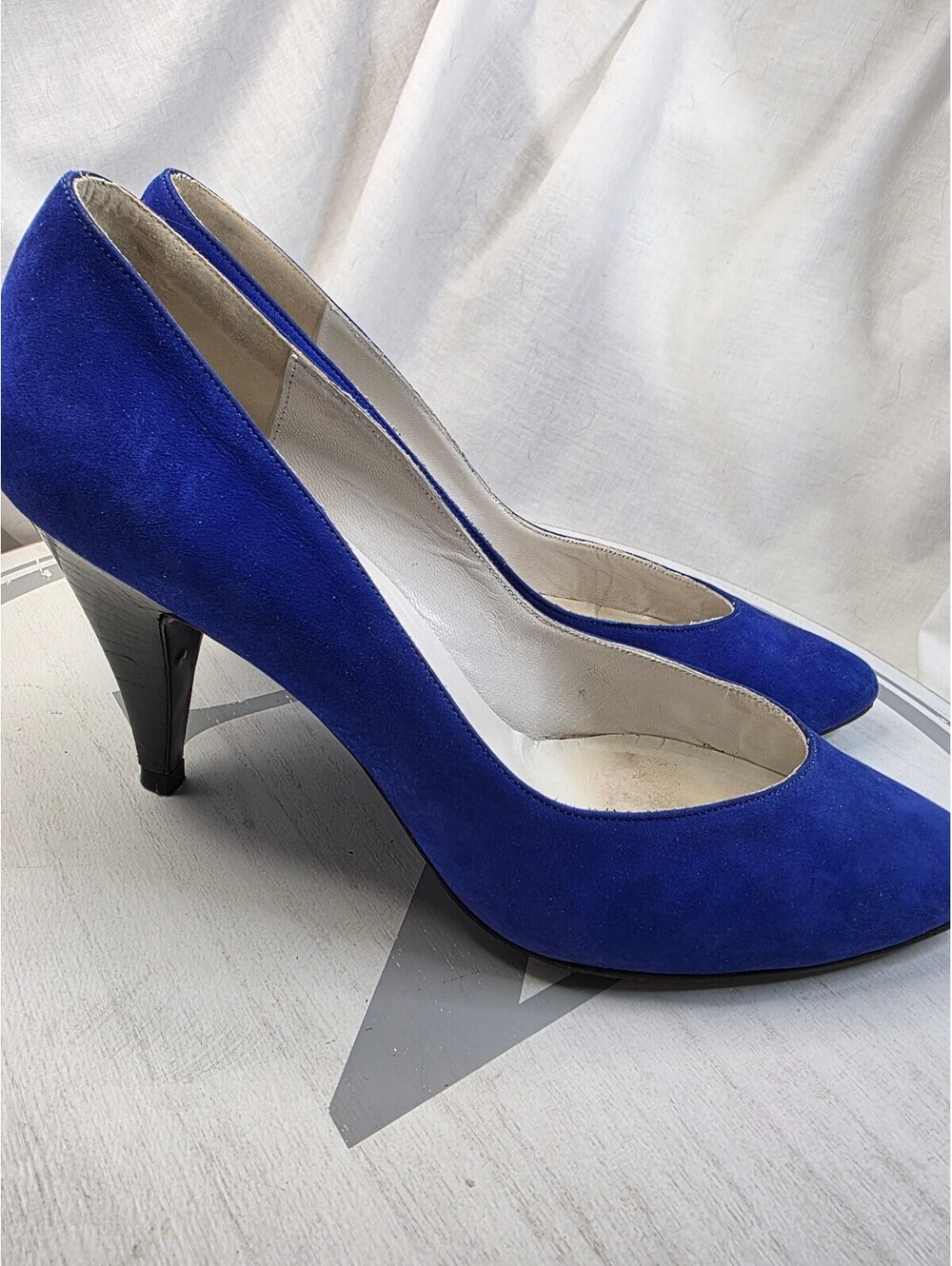 Vintage 80's Pumps Stuart Weitzmab Blue Suede High Heels Size 8